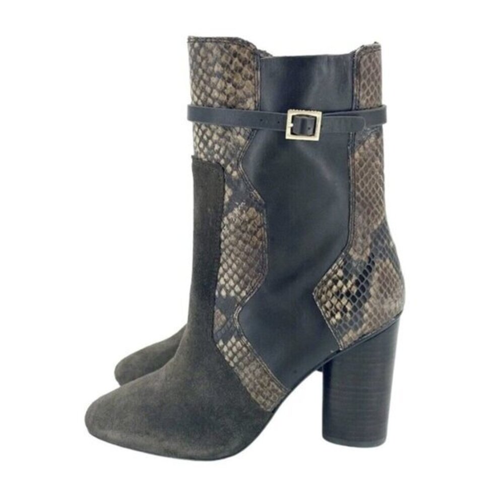 Tory Burch Boots Python Snake Embossed Brown Leather Suede Boot SZ 6 New